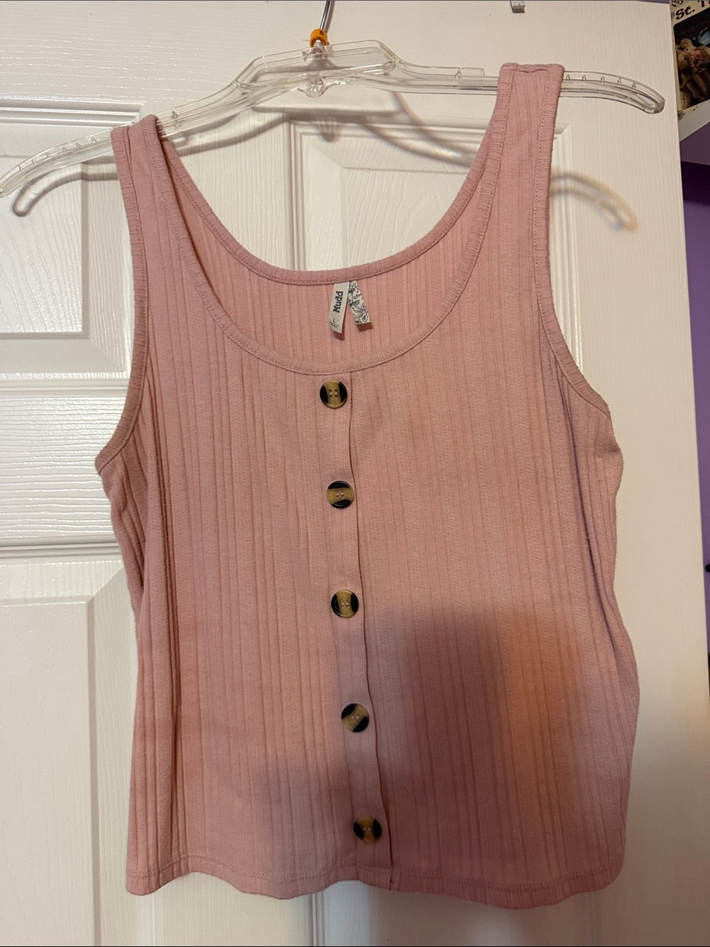 Mudd Blush Pink Ribbed Button-Front Tank